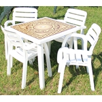 Набор мебели из пластика, квадратный стол с деколем и 4 кресла N3 Далгория, цвет: белый