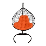 Подвесное кресло Кокон XL иск.ротанг (чёрное с оранжевой подушкой)