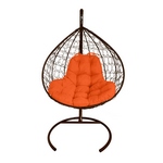 Подвесное кресло Кокон XL иск.ротанг (коричневое с оранжевой подушкой)