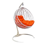 Подвесное кресло Кокон Круглое иск.ротанг (белое с оранжевой подушкой)