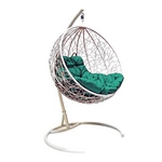 Подвесное кресло Кокон Круглое иск.ротанг (белое с зелёной подушкой)