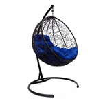 Подвесное кресло Кокон Круглое иск.ротанг (чёрное с синей подушкой)