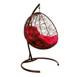 Подвесное кресло Кокон Круглое иск.ротанг (коричневое с красной подушкой)