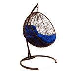 Подвесное кресло Кокон Круглое иск.ротанг (коричневое с синей подушкой)