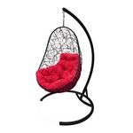Подвесное кресло Кокон Овал иск.ротанг (чёрное с красной подушкой)