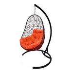Подвесное кресло Кокон Овал иск.ротанг (чёрное с оранжевой подушкой)