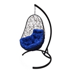 Подвесное кресло Кокон Овал иск.ротанг (чёрное с синей подушкой)