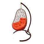Подвесное кресло Кокон Овал иск.ротанг (коричневое с оранжевой подушкой)