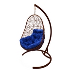Подвесное кресло Кокон Овал иск.ротанг (коричневое с синей подушкой)