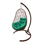 Подвесное кресло Кокон Овал иск.ротанг (коричневое с зелёной подушкой)