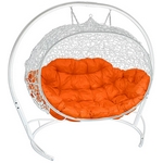 Подвесное кресло Улей иск.ротанг (белое с оранжевой подушкой)