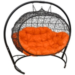 Подвесное кресло Улей иск.ротанг (чёрное с оранжевой подушкой)