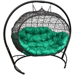Подвесное кресло Улей иск.ротанг (чёрное с зелёной подушкой)