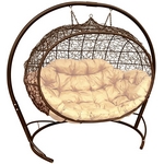 Подвесное кресло Улей иск.ротанг (коричневое с бежевой подушкой)