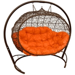 Подвесное кресло Улей иск.ротанг (коричневое с оранжевой подушкой)