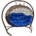 Подвесное кресло Улей иск.ротанг (коричневое с синей подушкой)