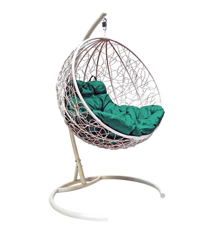 Купить Подвесное кресло Кокон Круглое иск.ротанг (белое с зелёной подушкой)за 8970 рублей - Подвесные кресла - Искусственный ротанг